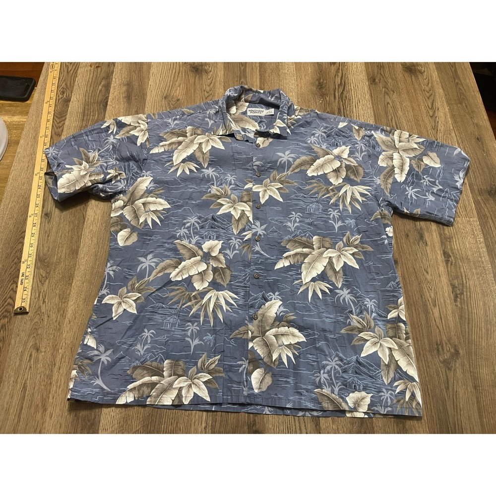 Windham Pointe Shirt, Men's Size XXL, White Grey Blue, Button Up, Hawaiian